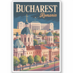Pegatina Ilustración del paisaje urbano de Bucarest Arte de