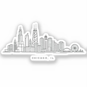 Pegatina Ilustración del paisaje urbano de Chicago IL