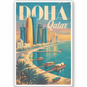 Pegatina Ilustración del paisaje urbano de Doha Qatar Arte