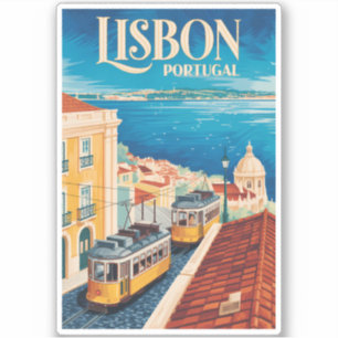 Pegatina Ilustración del paisaje urbano de Lisboa Portugal