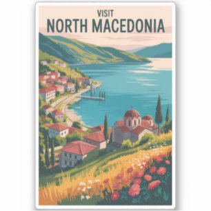 Pegatina Ilustración del paisaje urbano de Macedonia del No