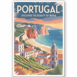 Pegatina Ilustración del paisaje urbano de Portugal Iberia 