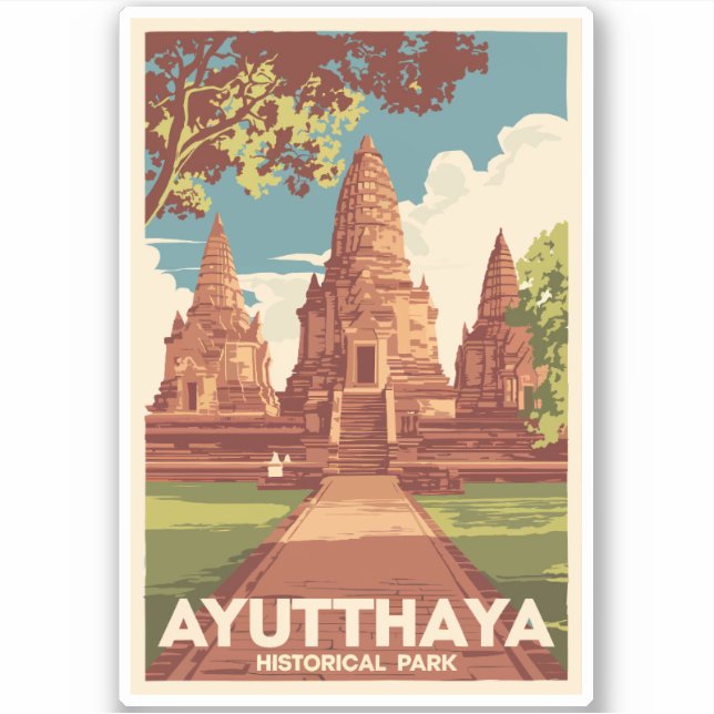 Pegatina Ilustracion del Parque Histórico de Ayutthaya Arte (Anverso)