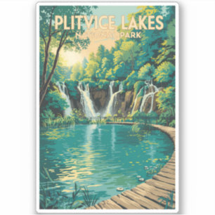 Pegatina Ilustración del Parque Nacional de los Lagos de Pl