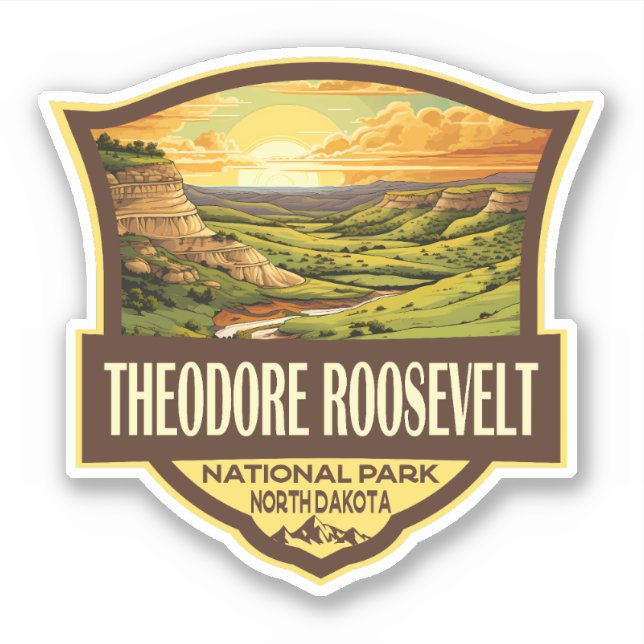 Pegatina Ilustracion del Parque Nacional Theodore Roosevelt (Anverso)