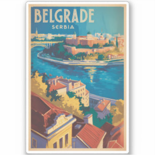 Pegatina Ilustración del río de Belgrado Serbia Arte de via