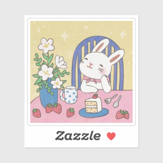 Pegatina Ilustración del té de Bunny (Hoja)