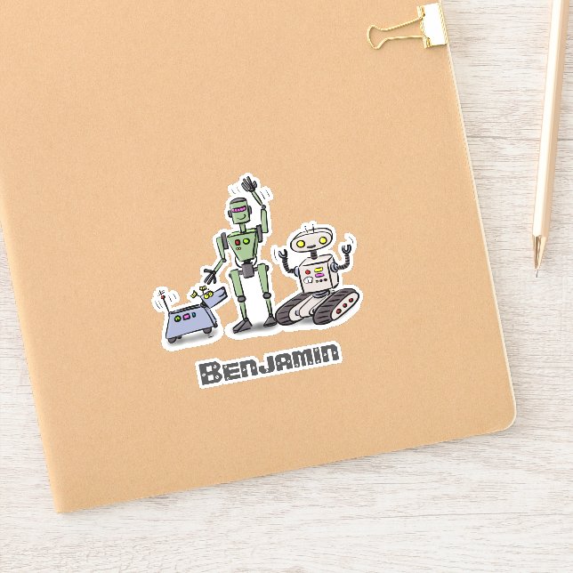 Pegatina Ilustracion del trío de robots alegre y gracioso (Cuaderno)
