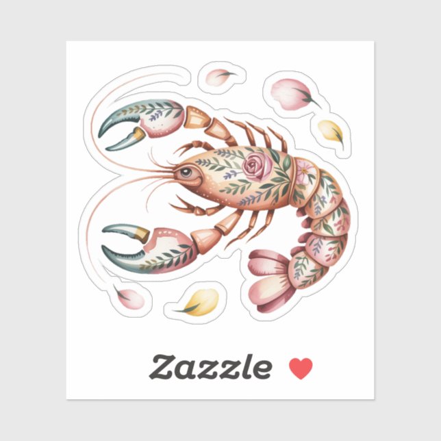 Pegatina Ilustracion Floral Folk Art Lobster (Hoja)