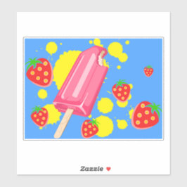 Pegatina Ilustracion Fun Popsicle Rosa y Strawberries