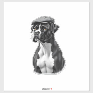 Pegatina Ilustración Gráfica Monocroma de Boxer Antiguo con