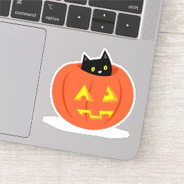 Pegatina Ilustracion Halloween de Black Cat Jack O Lantern