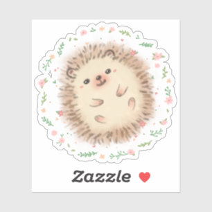 Pegatina Ilustracion Hedgehog & Flowers