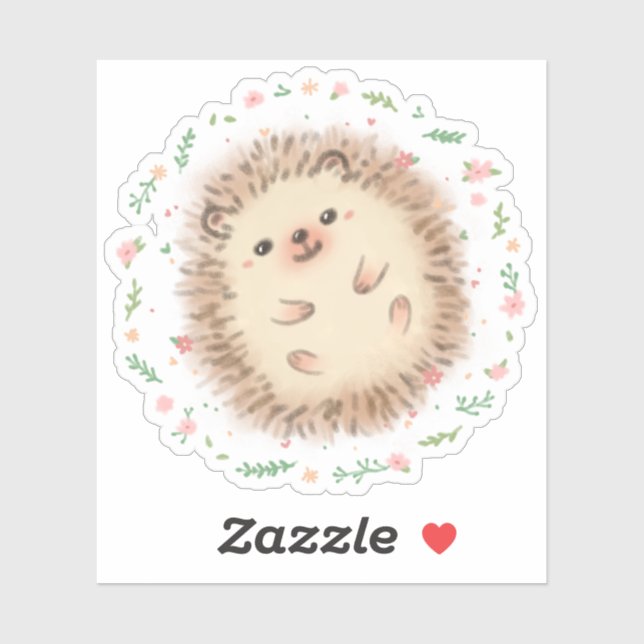 Pegatina Ilustracion Hedgehog & Flowers (Hoja)