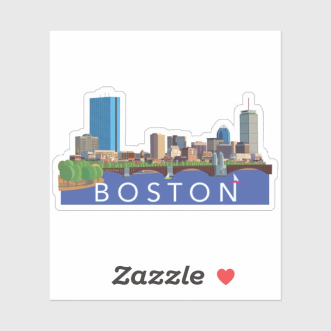 Pegatina Ilustracion informático Back Bay Boston Skyline (Hoja)