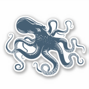 Pegatina Ilustracion náutico de pulpo azul marino