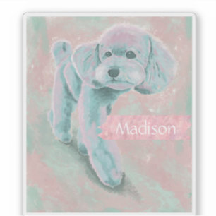Pegatina Ilustración personalizada de caniche en pastel apa