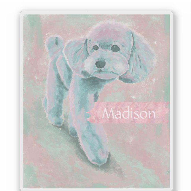 Pegatina Ilustración personalizada de caniche en pastel apa (Anverso)