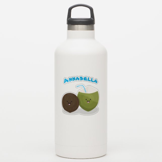 Pegatina Ilustracion personalizado de cocos de kawaii tropi (Botella de agua)