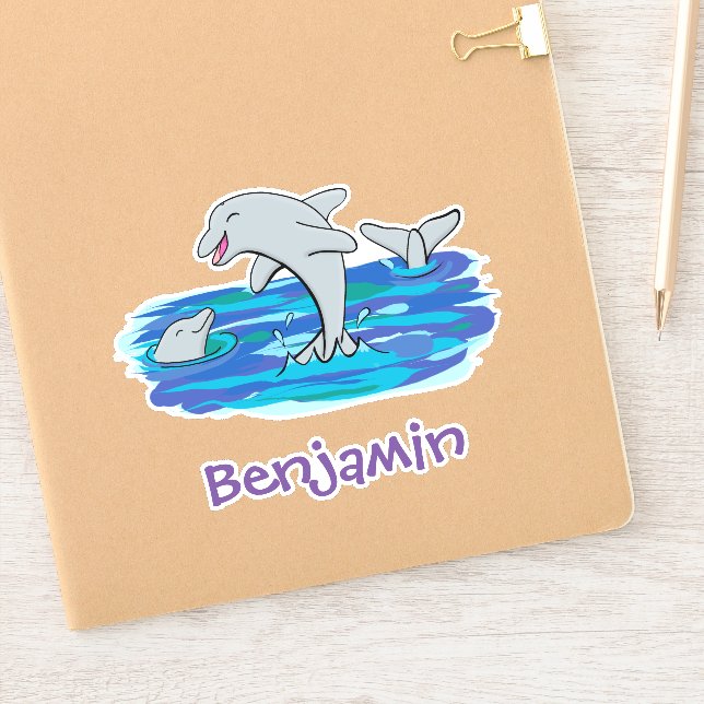 Pegatina Ilustracion personalizado de delfines alegres (Cuaderno)