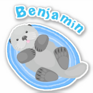 Pegatina Ilustracion personalizado de nutria marina feliz