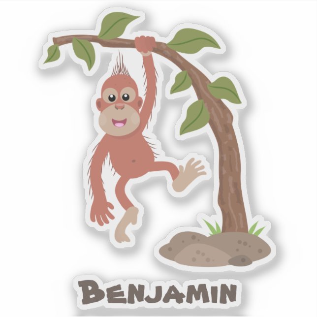 Pegatina Ilustracion personalizado de orangután bebé feliz (Anverso)