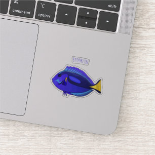 Pegatina Ilustracion personalizado de pescado tang azul