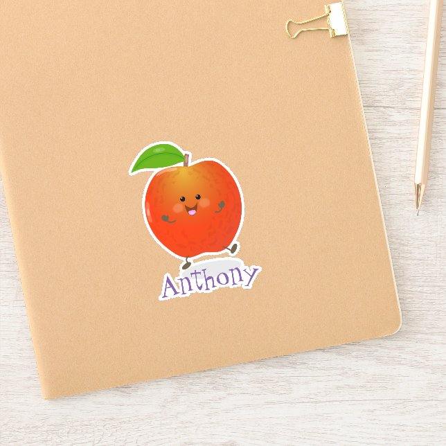 Pegatina Ilustracion personalizado kawaii de manzana bailar (Cuaderno)