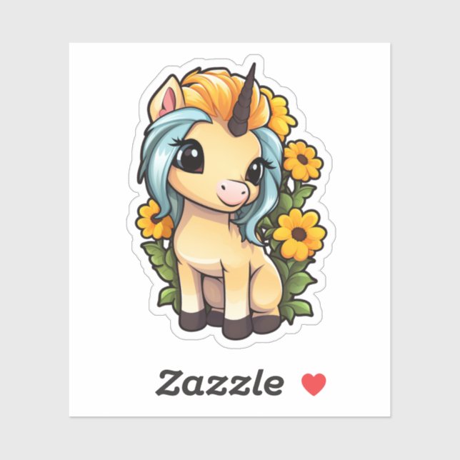 Pegatina ilustracion personalizado unicornio (Hoja)