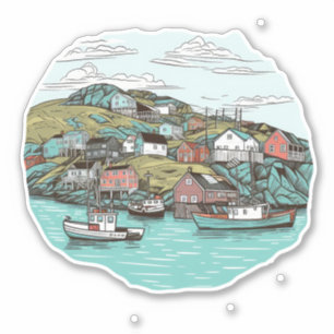 Pegatina Ilustracion PESQUERO DE NEWFOUNDLAND HARBOR