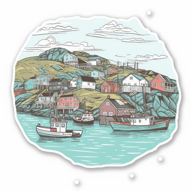 Pegatina Ilustracion PESQUERO DE NEWFOUNDLAND HARBOR (Anverso)