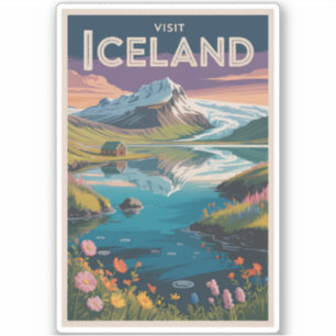 Pegatina Ilustración pictórica de Islandia Arte de viaje Vi