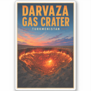 Pegatina Ilustración retro del cráter de gas de Darvaza Tur
