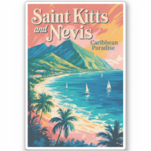 Pegatina Ilustración retro del paisaje de Saint Kitts y Nev
