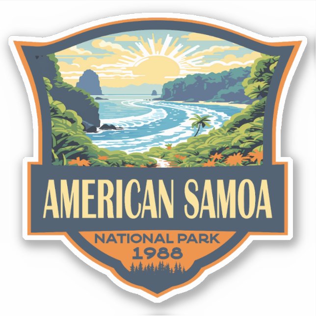 Pegatina Ilustracion Retro del Parque Nacional de Samoa Ame (Anverso)