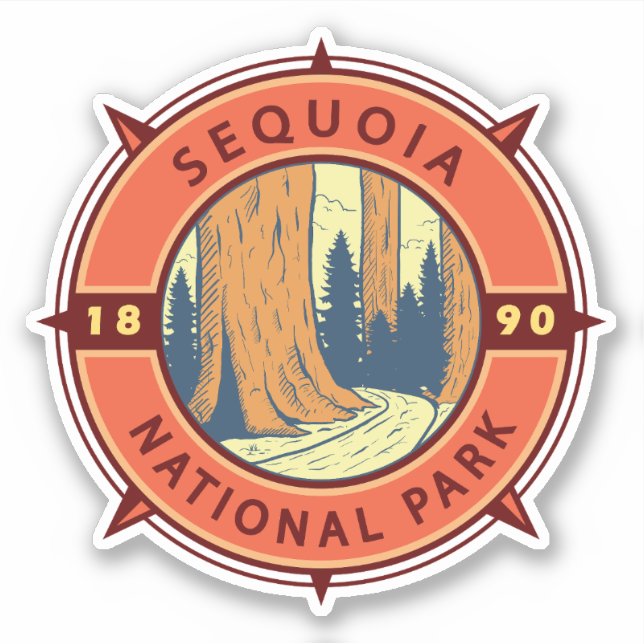 Pegatina Ilustracion Retro del Parque Nacional Sequoia (Anverso)