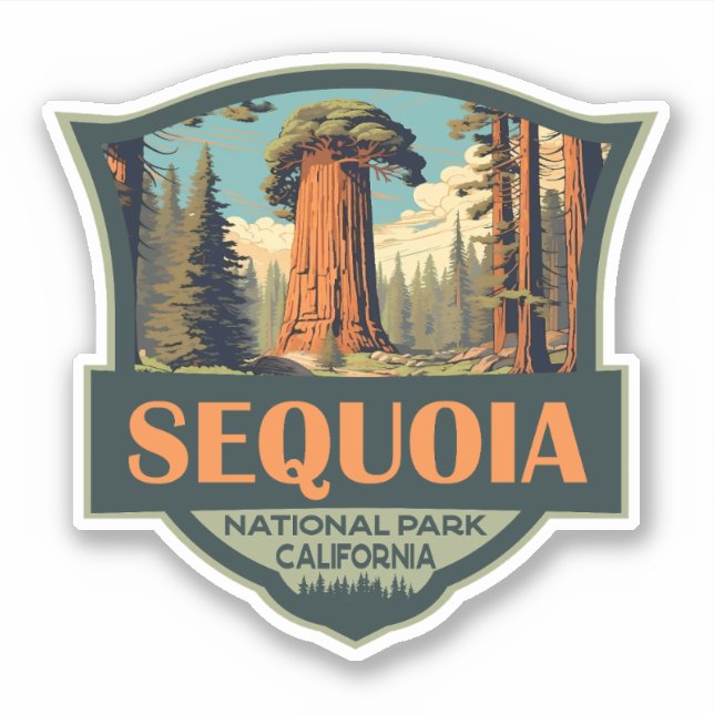 Pegatina Ilustracion Retro del Parque Nacional Sequoia (Anverso)