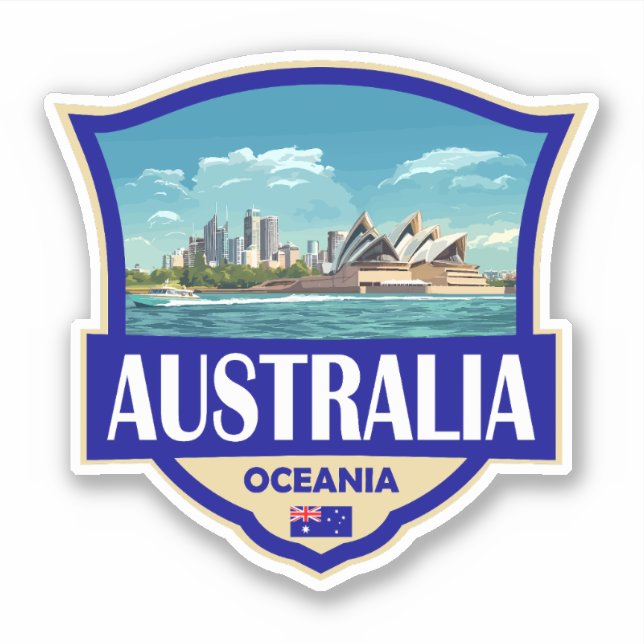 Pegatina Ilustración Retro Insignia de Australia (Anverso)