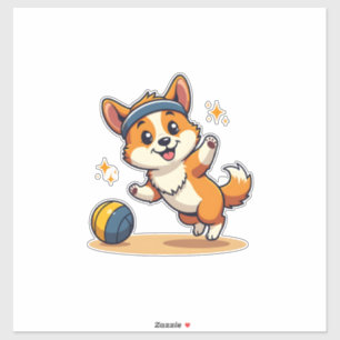 Pegatina Ilustración vectorial de perro Corgi vintage jugan