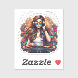 Pegatina Ilustracion Vibrant Chica Dj