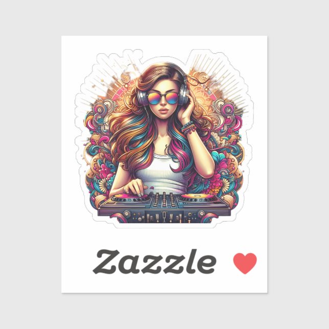Pegatina Ilustracion Vibrant Chica Dj (Hoja)