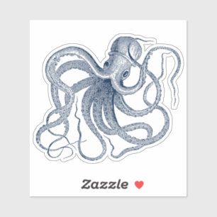 Pegatina Ilustracion vintage de pulpo náutico azul