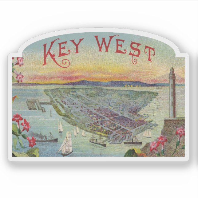 Pegatina Ilustracion Vintage Key West Florida (Anverso)