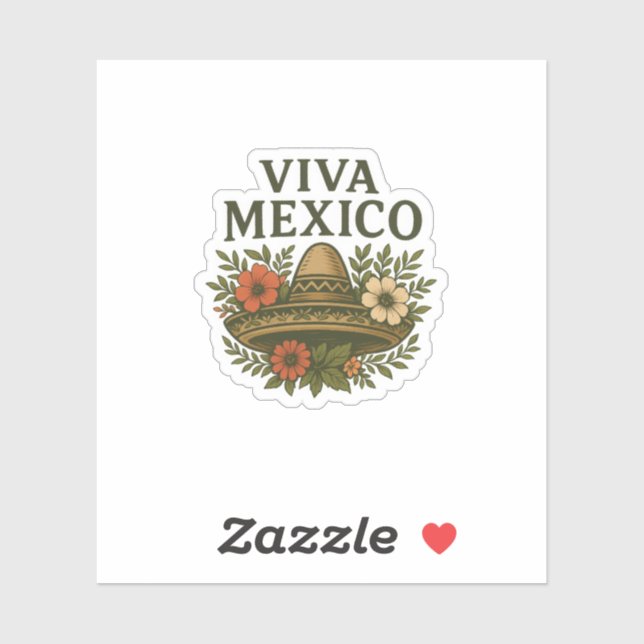Pegatina Ilustracion Viva México Floral Sombrero (Hoja)