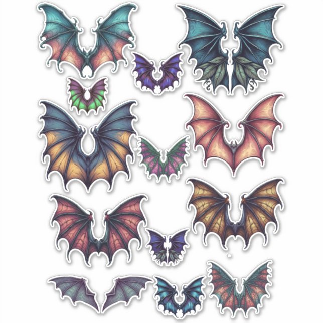 Pegatina Ilustraciones de color Bat Wings ARt Collage sheet (Anverso)