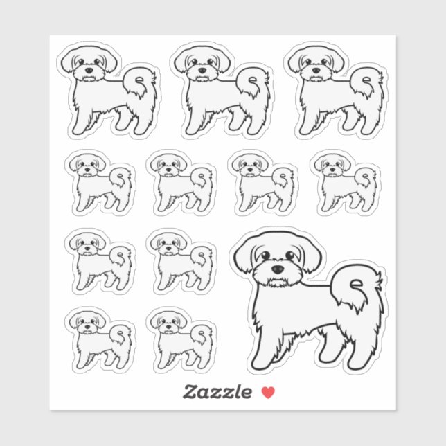 Pegatina Ilustraciones de dibujos animados de perros maltes (Hoja)