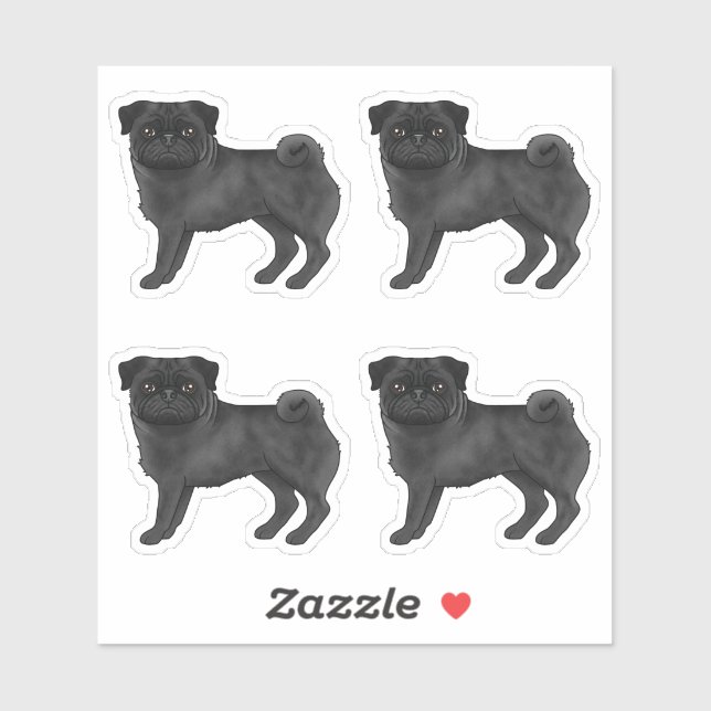 Pegatina Ilustraciones de perros Pug Mops adorables de colo (Hoja)