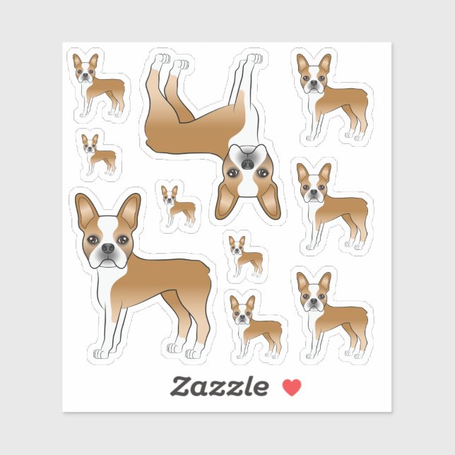 Pegatina Ilustraciones Fawn Y White Boston Terrier Dog (Hoja)