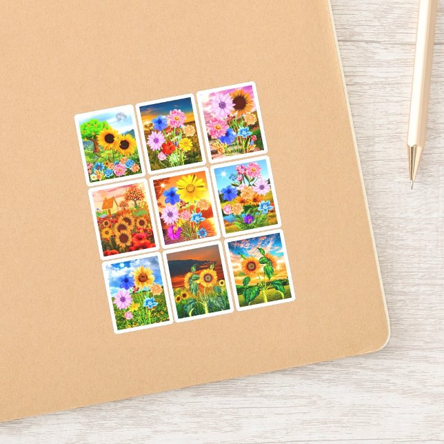 Pegatina Imágenes de Flores - Kawaii Stickers de Primavera (sunflower and wildflower planner stickers, cute teacher appreciation gift stickers)