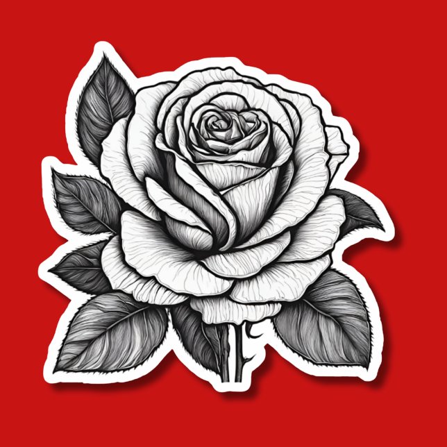 Pegatina Impermeable de dibujo detallado de rosa blanca y n (Subido por el creador)